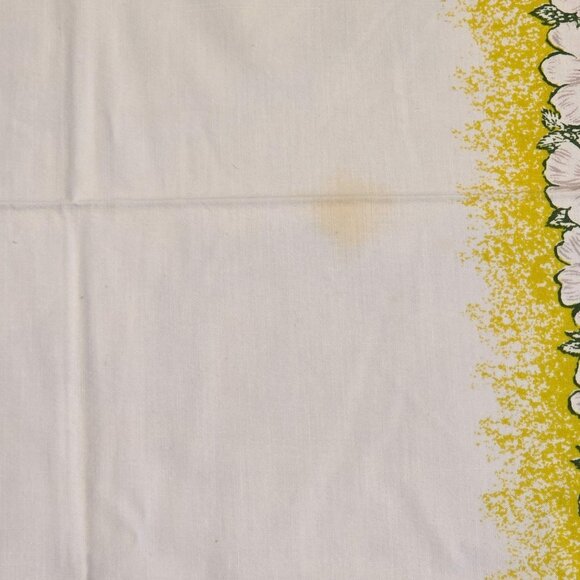 Vintage Tablecloth Floral White Yellow Green Tropical Hibiscus Border 52x64 Luau - Picture 6 of 15